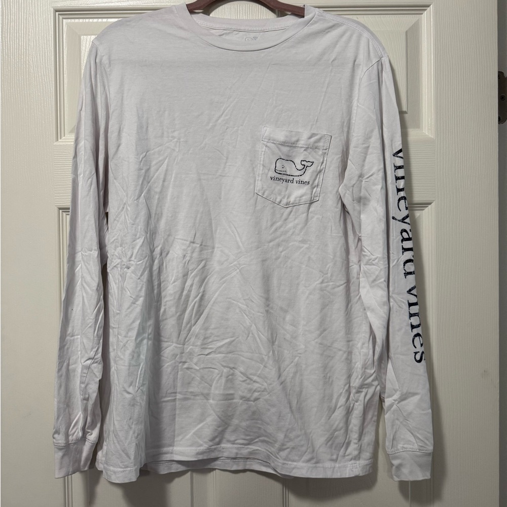 Vineyard Vines White Long Sleeve Tee with Navy Accents